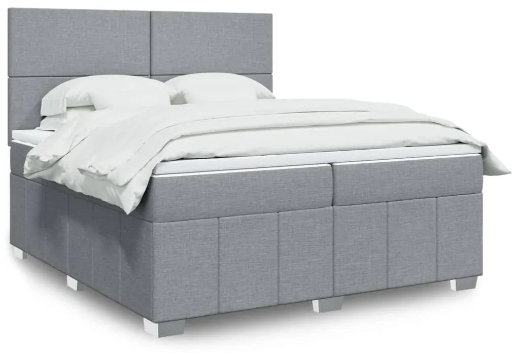 vidaXL Pat box spring cu saltea, gri deschis, 200x200 cm, textil