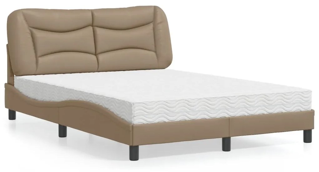 3208721 vidaXL Pat cu saltea, cappuccino, 140x190cm piele ecologică