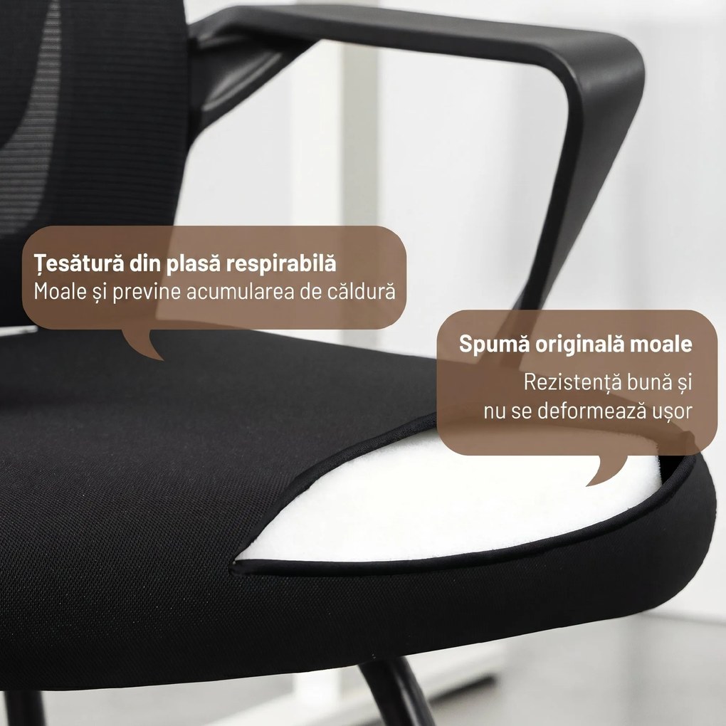 HOMCOM Scaun de Birou Fără Roți Ergonomic cu Brațe pentru Sala de Așteptare, Negru | Aosom Romania