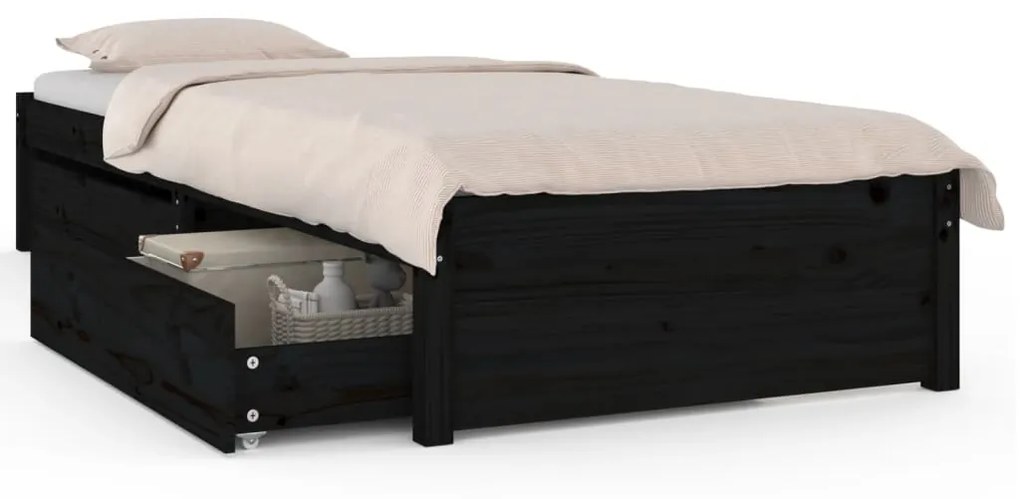 3103462 vidaXL Cadru de pat cu sertare Single 3FT, negru, 90x190 cm