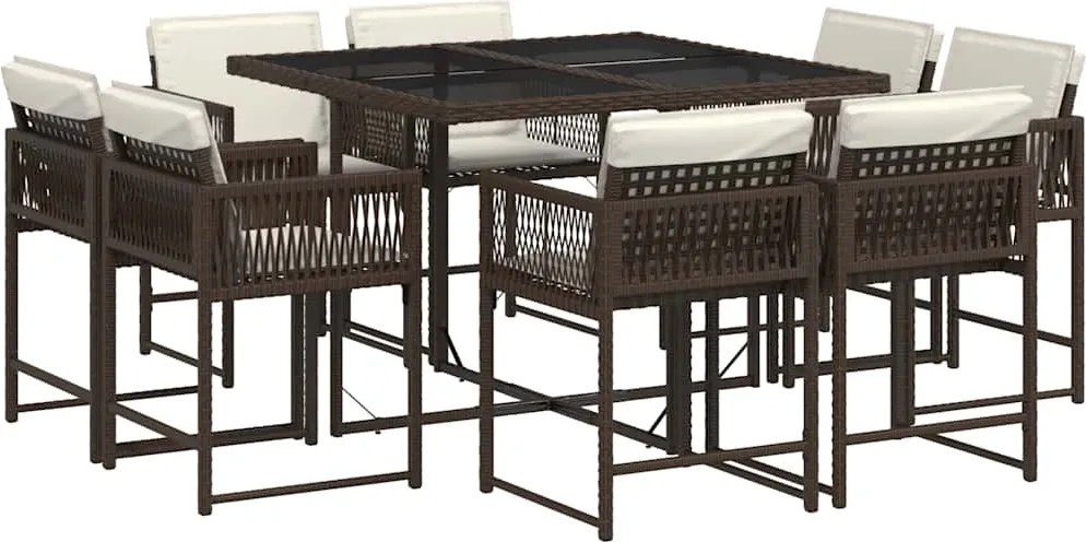 vidaXL Set mobilier de grădină cu perne, 9 piese, maro, poliratan