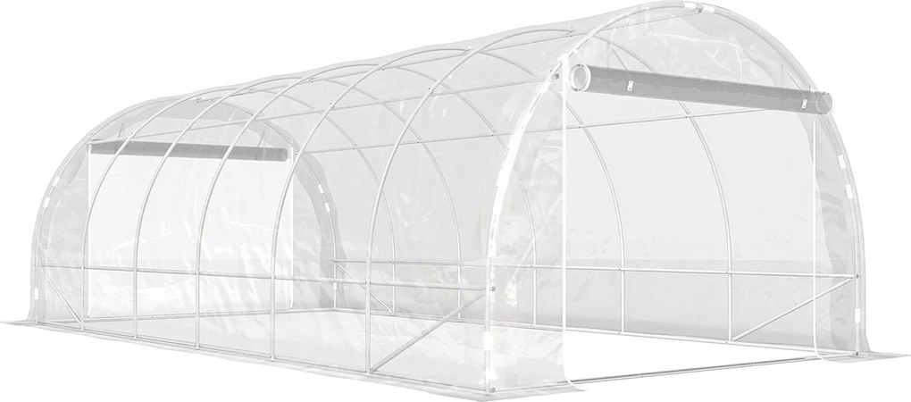 Outsunny Seră de Grădină Tip Tunel 3x6x2 m cu 2 Uși Rulabile, Cadru din Oțel și Acoperire din PE, pentru Legume, Fructe, Flori, Anti-UV, Transparentă | Aosom Romania