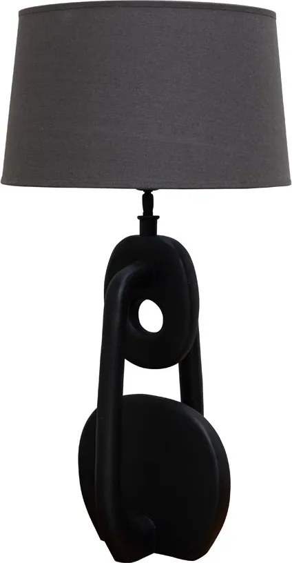 Lampa de masa, negru, cu abajur gri, din in, Disc