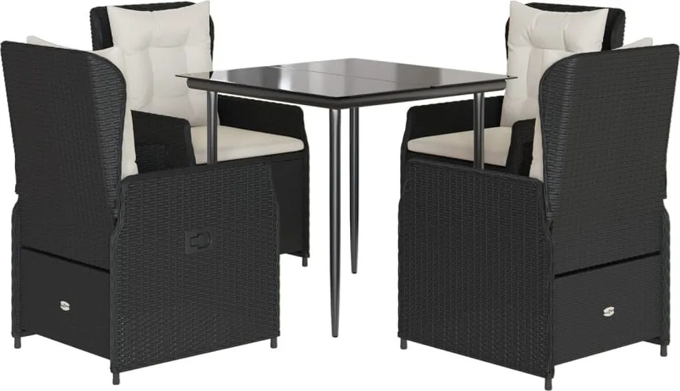 vidaXL Set mobilier de grădină cu perne, 5 piese, negru, poliratan