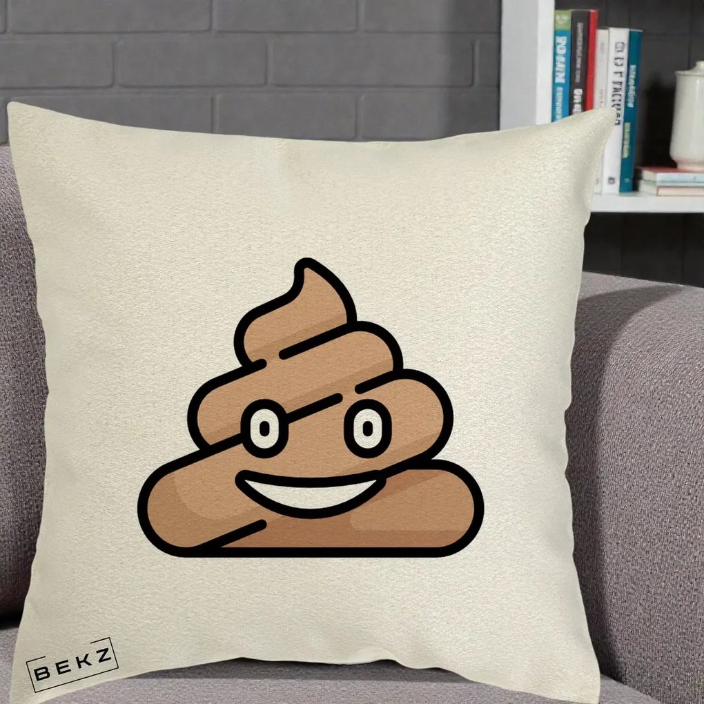 Perna Decorativa Emoji Poop Funny, 40x40 cm, Ecru, Husa Detasabila, Perna Inclusa, BEKZ®