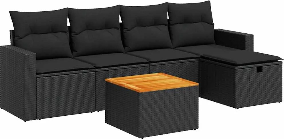vidaXL Set mobilier de grădină cu perne, 6 piese, negru, poliratan