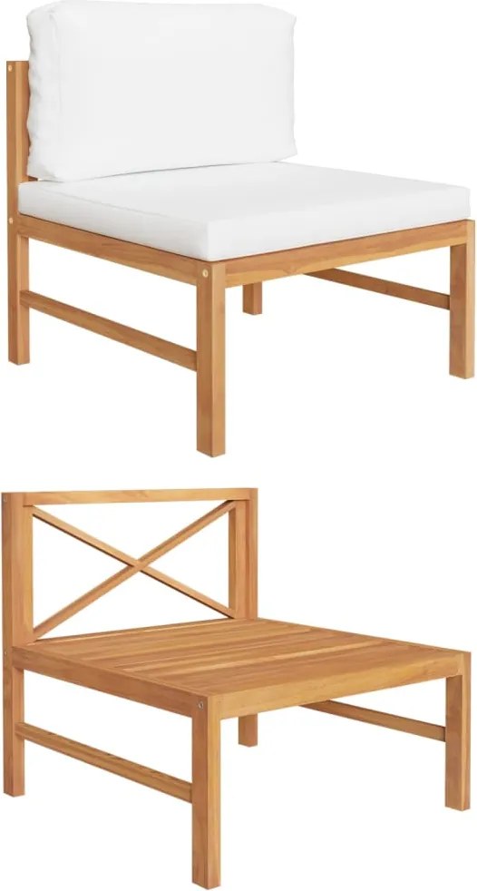 vidaXL Canapea de mijloc cu perne crem, lemn masiv de tec