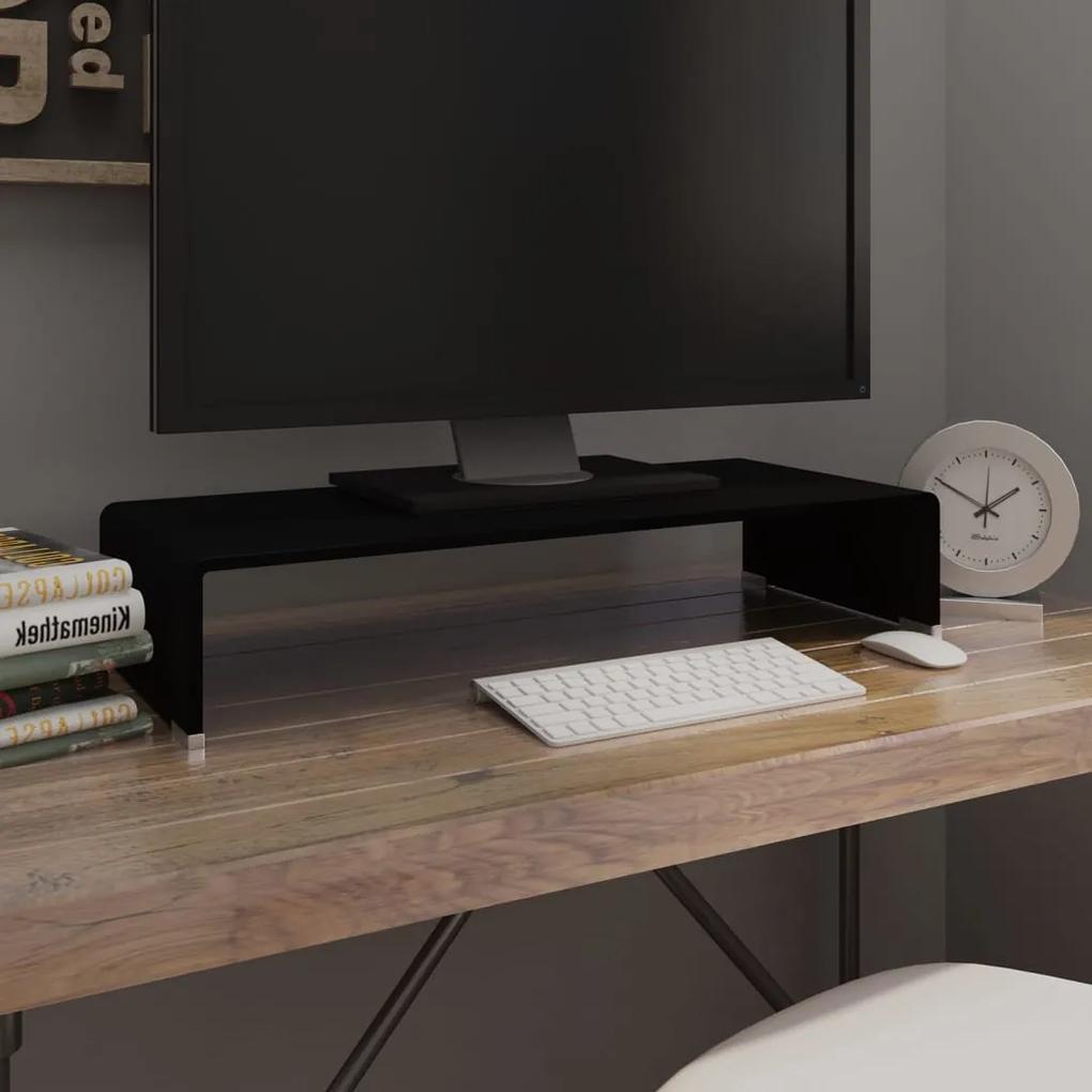 Stand TV Suport monitor, sticla, 70x30x13 cm, negru 1, Negru, 70 x 30 x 13 cm