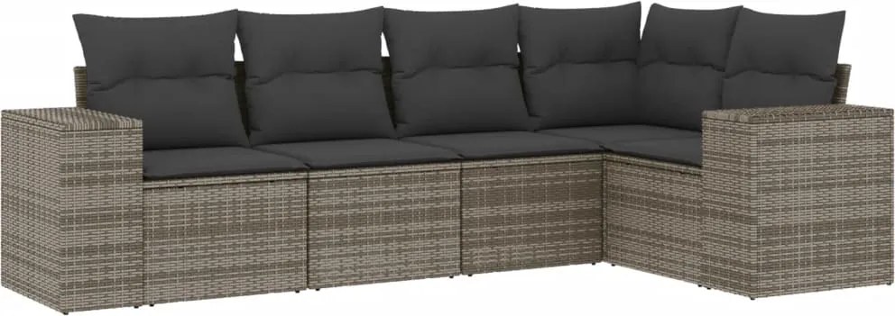 vidaXL Set canapea de grădină cu perne, 5 piese, gri, poliratan
