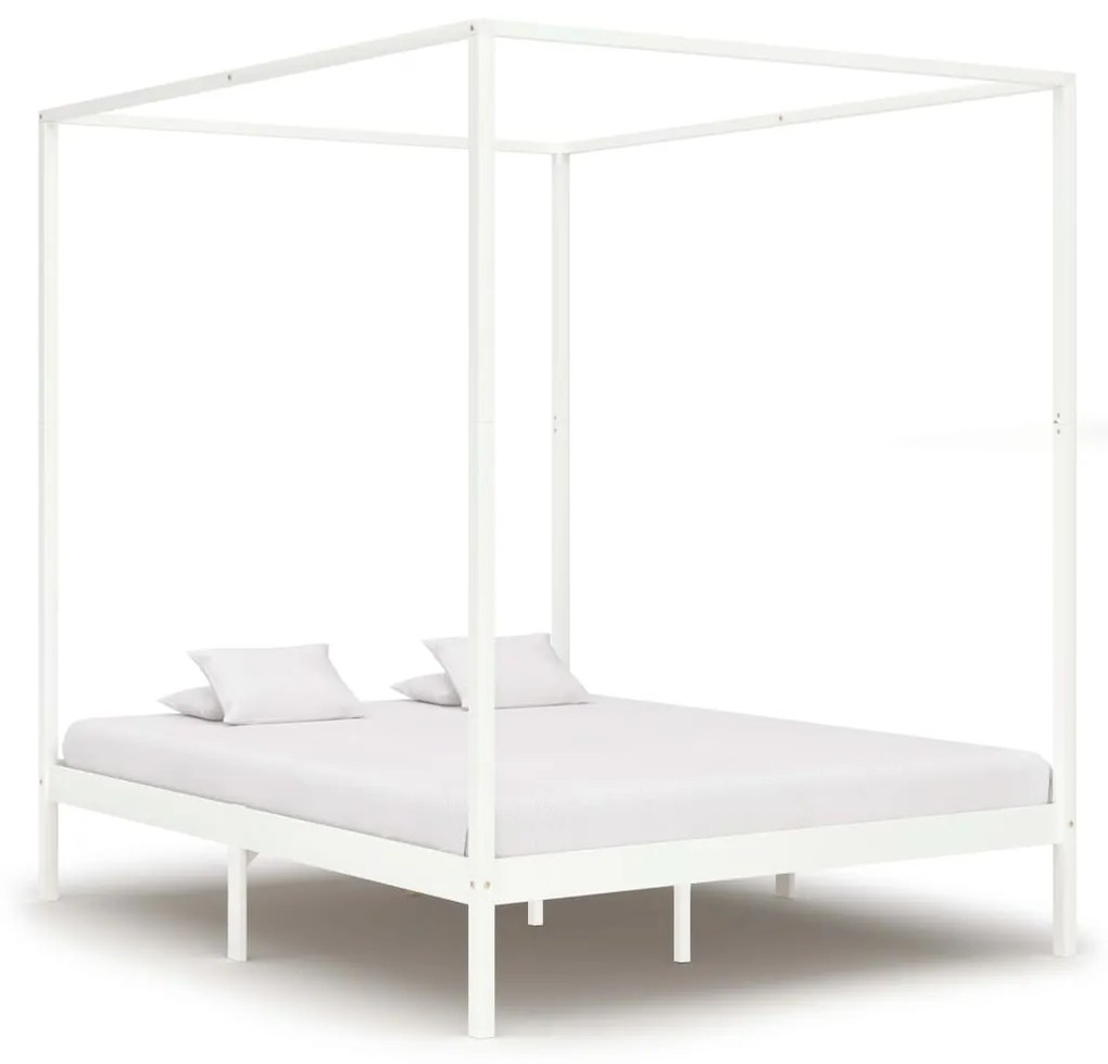283266 vidaXL Cadru pat cu baldachin, alb,160 x 200 cm, lemn masiv de pin