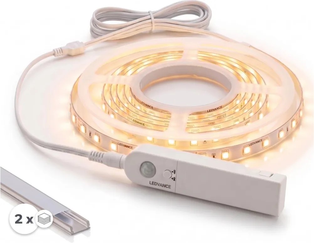 Set 1x bandă LED cu senzor FLEX LED/3,6W/4xAA 2 m + 2x profil încastrat 1 m