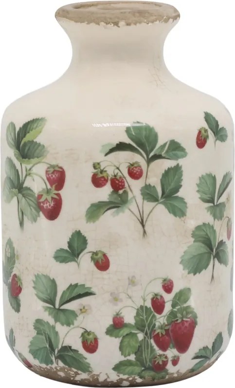 Vază din ceramică crem cu model căpșuni „Fraises”