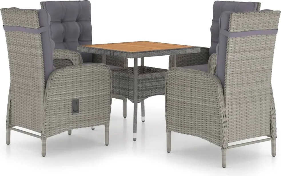 vidaXL Set mobilier grădină, 5 piese, gri, poliratan, lemn acacia