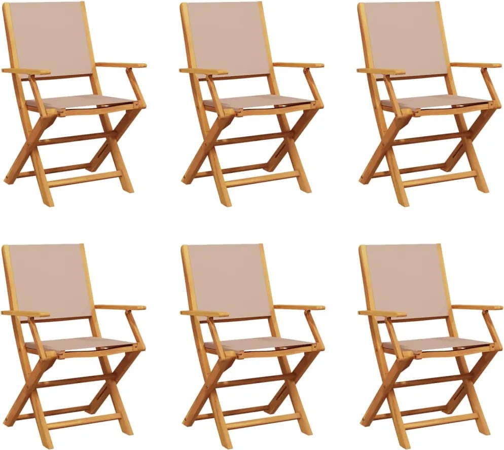 vidaXL Scaune de grădină pliabile 6 buc., textil taupe/lemn masiv