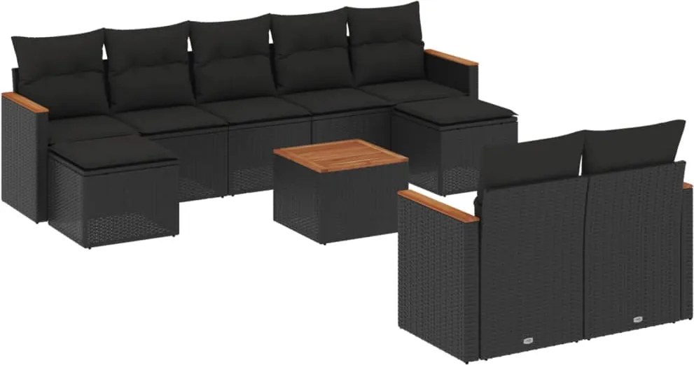 vidaXL Set canapele de grădină cu perne, 10 piese, negru, poliratan