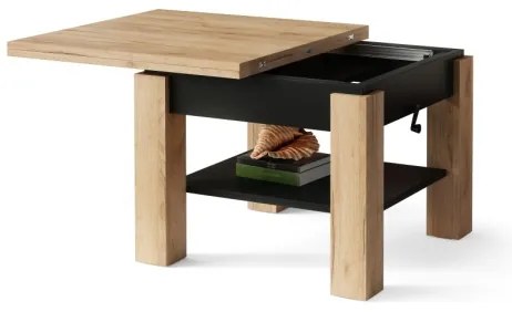 Masă extensibilă CALEB, blat ridicabil, stejar craft/negru
