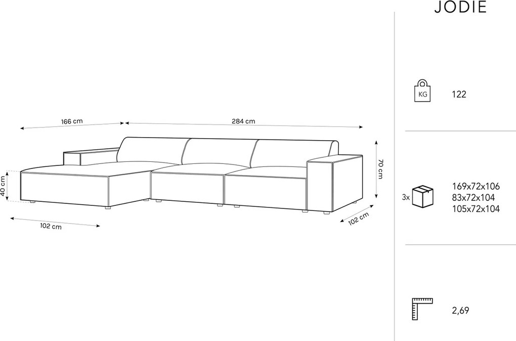 Coltar stanga 4 locuri, Jodie, Micadoni Home, BL, 284x166x70 cm, catifea, bej deschis