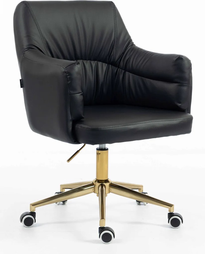 HR840K Scaun Negru Piele Ecologica cu Bază Aurie