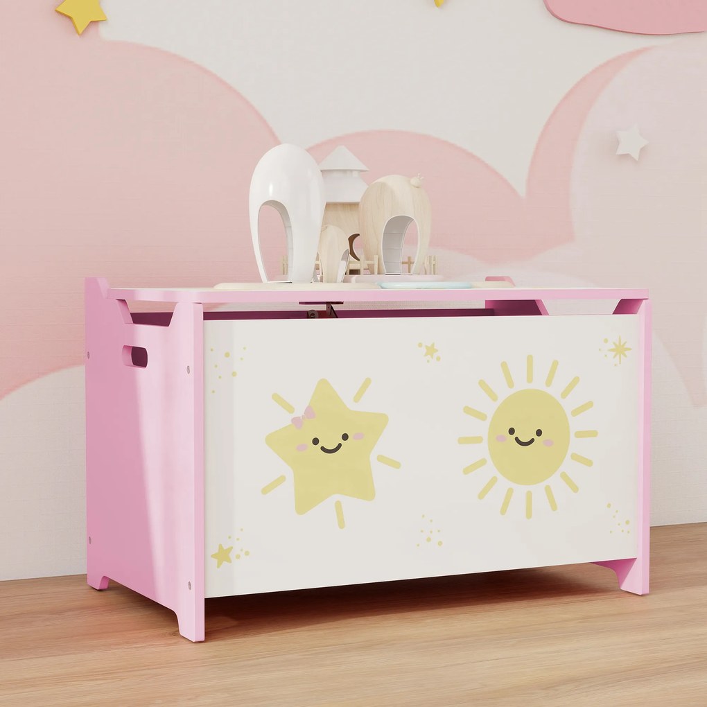 AIYAPLAY Cutie pentru Jucării cu Capac, Balama de Siguranță și Mânere Groove, Organizator pentru Depozitarea Jucăriilor pentru Copii, Camera de Zi, Sala de Joacă, Roz | Aosom Romania