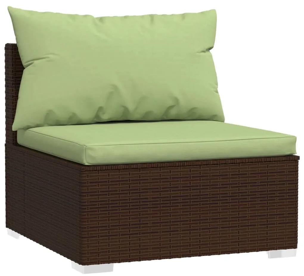 Set mobilier de gradina cu perne, 10 piese, maro, poliratan maro si verde, 4x mijloc + 5x colt + masa, 1
