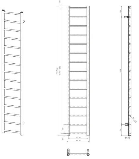 Radiator pentru baie Sapho DINA, 335 W, 30 x 174 cm, alb