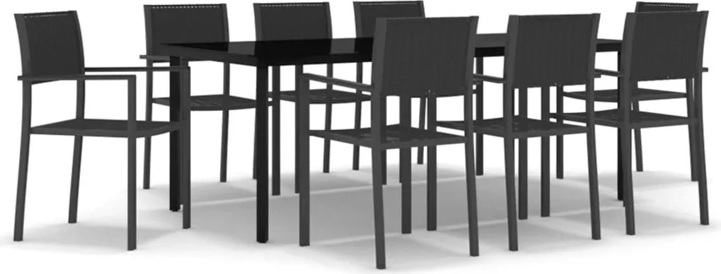vidaXL Set mobilier de grădină, 9 piese, negru
