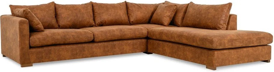 Colțar maro coniac cu tapițerie din imitație de piele (cu colț pe partea dreaptă) Hamburg – Scandic