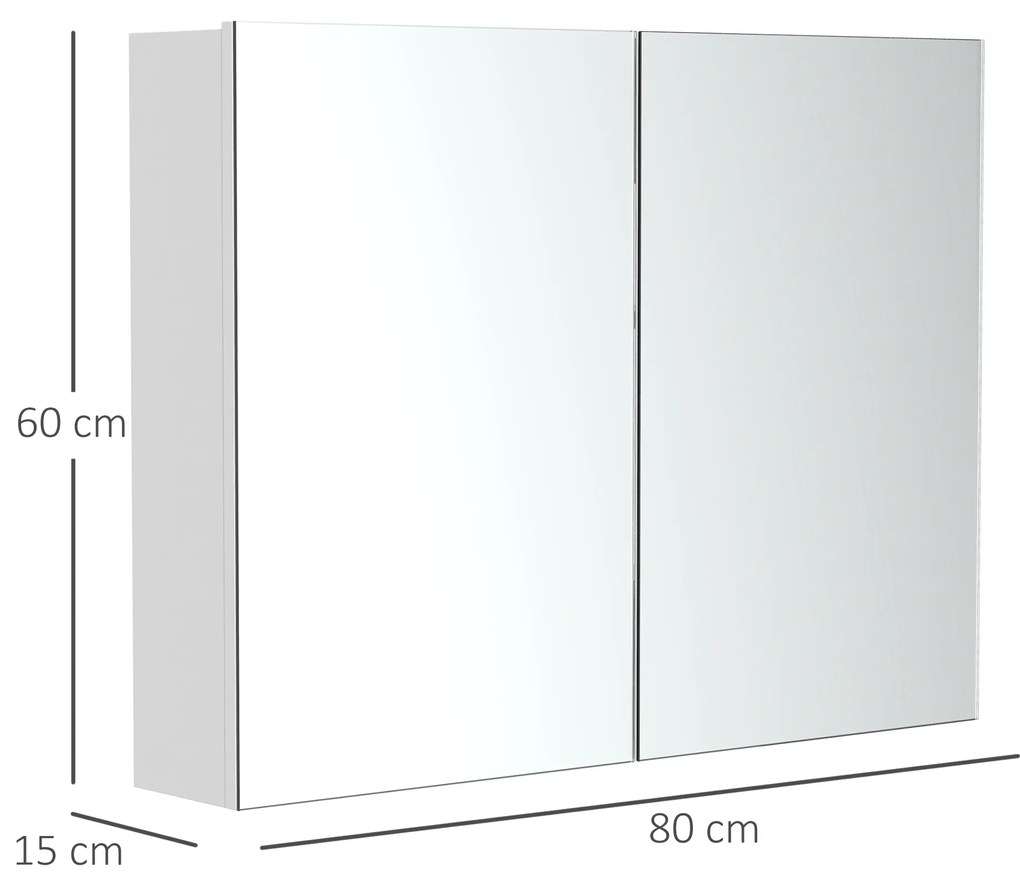 HOMCOM Dulapior de Baie cu Oglinda si 3 Rafturi din MDF Alb 80 x 60 x 15cm | Aosom Romania