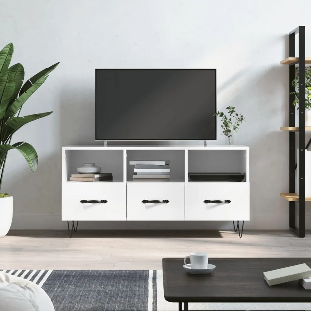 829030 vidaXL Comodă TV, alb extralucios, 102x36x50 cm, lemn prelucrat