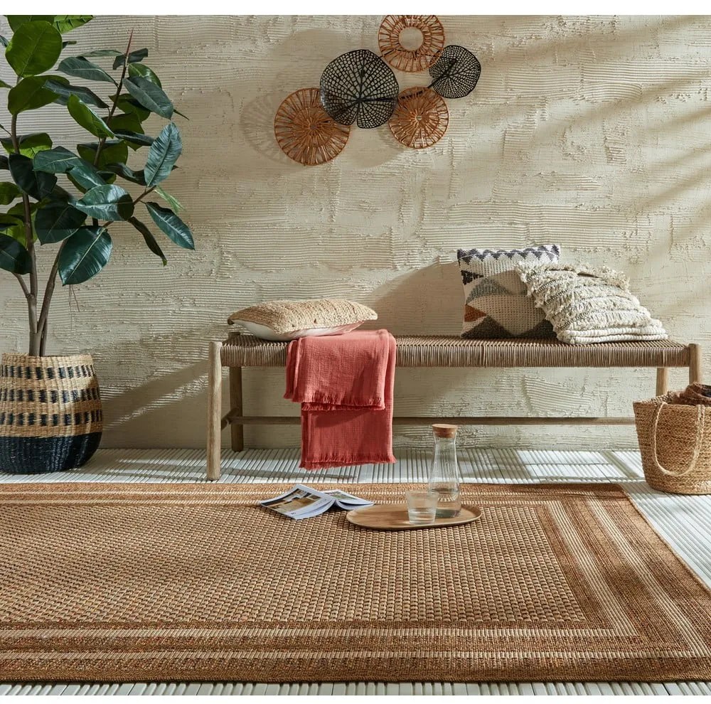 Covor pentru exterior și interior în culoare naturală 120x170 cm Layla Border – Flair Rugs