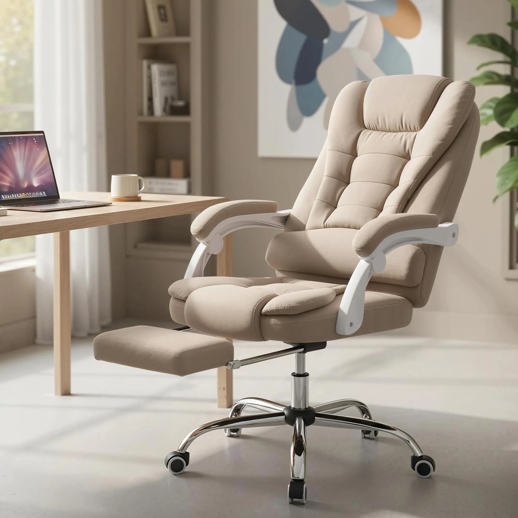 Vinsetto Fotoliu de birou executiv cu masaj și încălzire, înălțime reglabilă, spătar rabatabil, stofă din in, bej | Aosom Romania