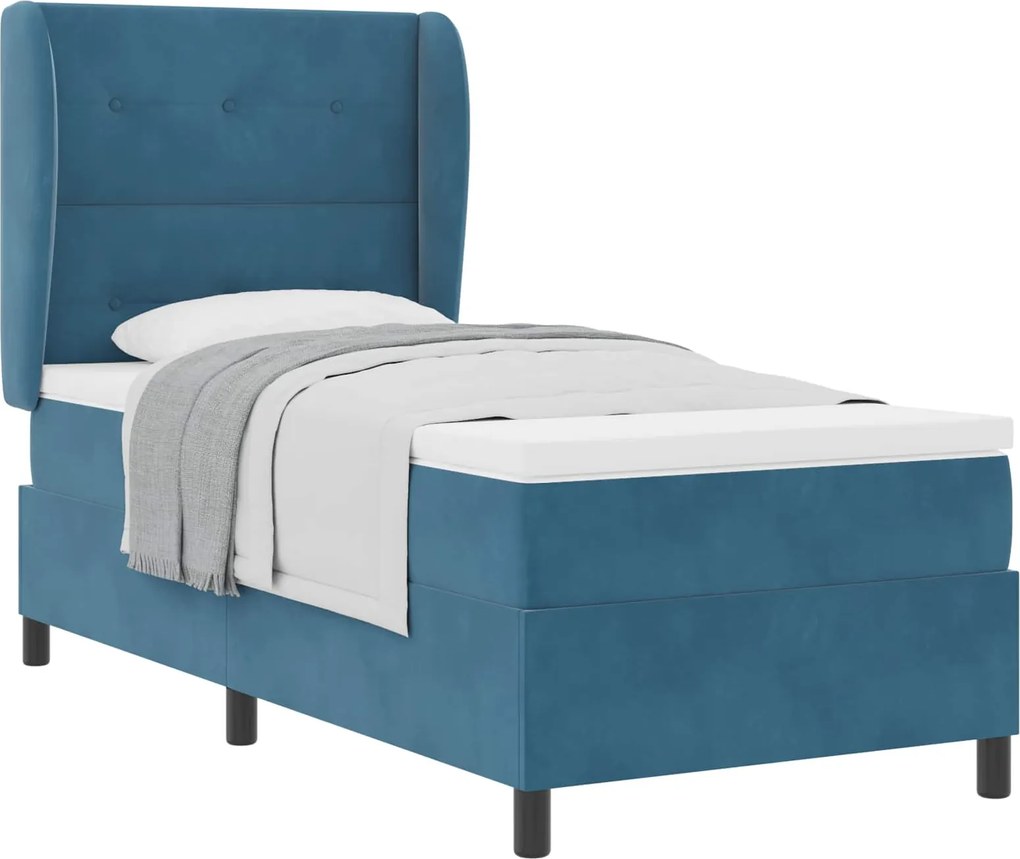 vidaXL Pat cu arcuri cu saltea Albastru închis 190 x 90 cm Catifea