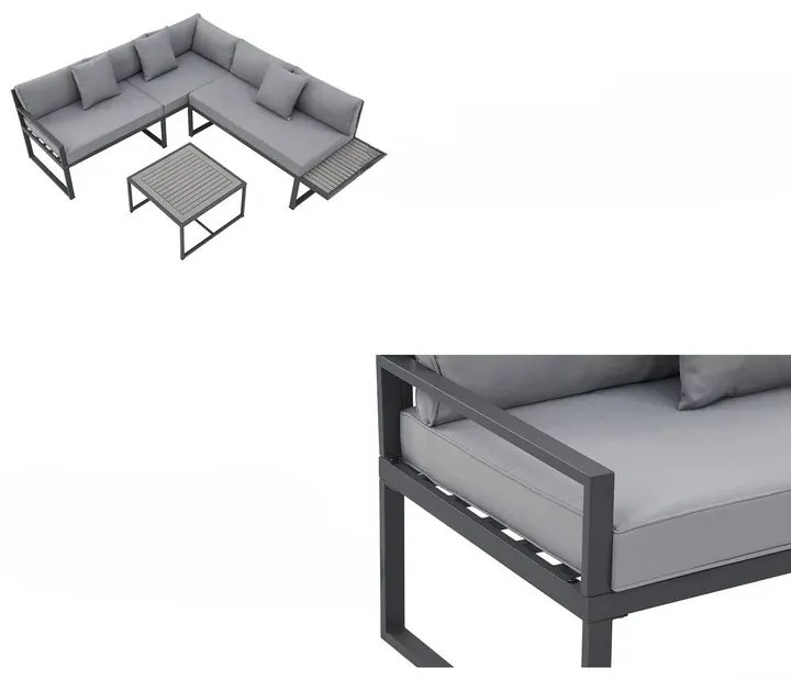 Juskys Set de grădină din metal St. Tropez - antracit/perne gri