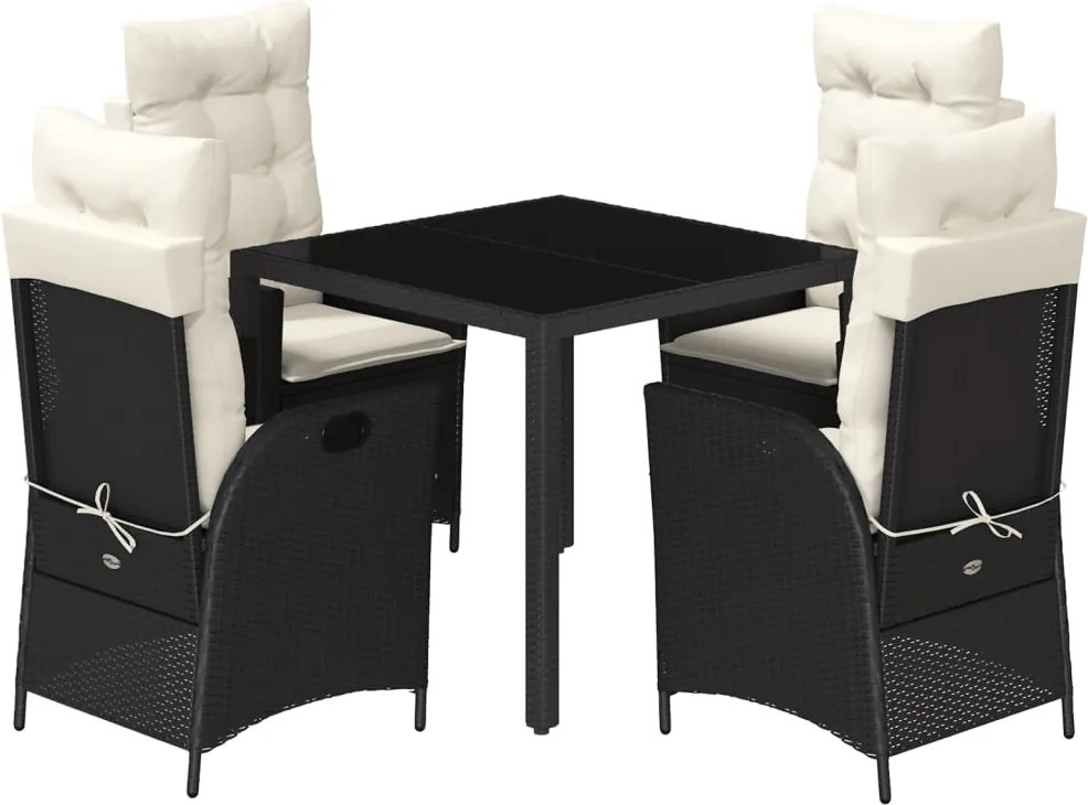 vidaXL Set mobilier de grădină cu perne, 5 piese, negru, poliratan