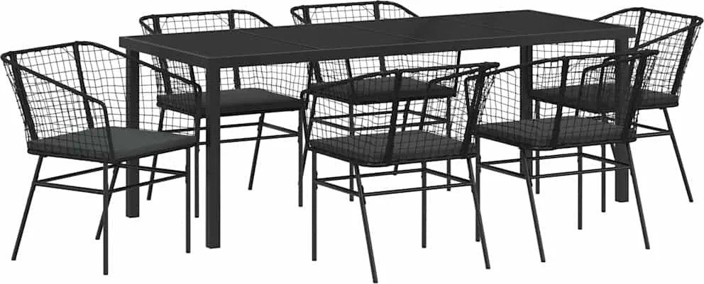vidaXL Set de masă pentru grădină 7 pcs Negru poliratan