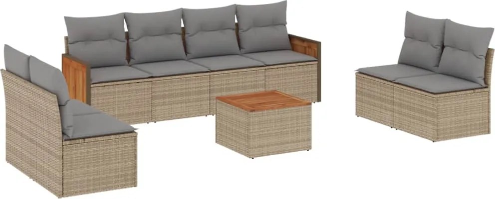 vidaXL Set canapele de grădină, 9 piese, cu perne, bej, poliratan