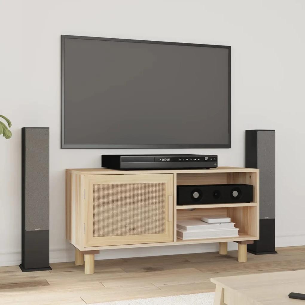 345614 vidaXL Comodă TV, maro, 80x30x40 cm, lemn masiv pin și ratan natural