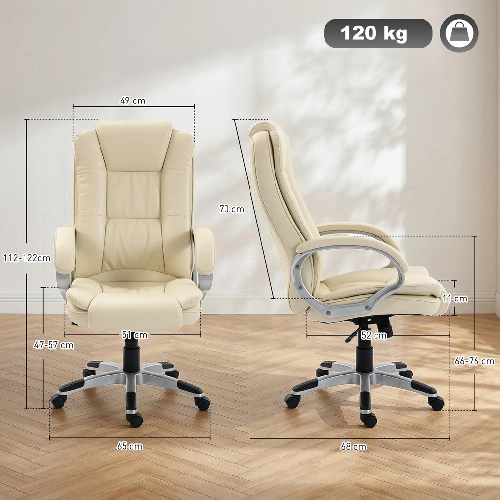 HOMCOM Scaun de Birou Rotativ din PU, Funcție Balansare, Spătar Înalt, Înălțime Reglabilă, Capacitate 120kg, Negru | Aosom Romania