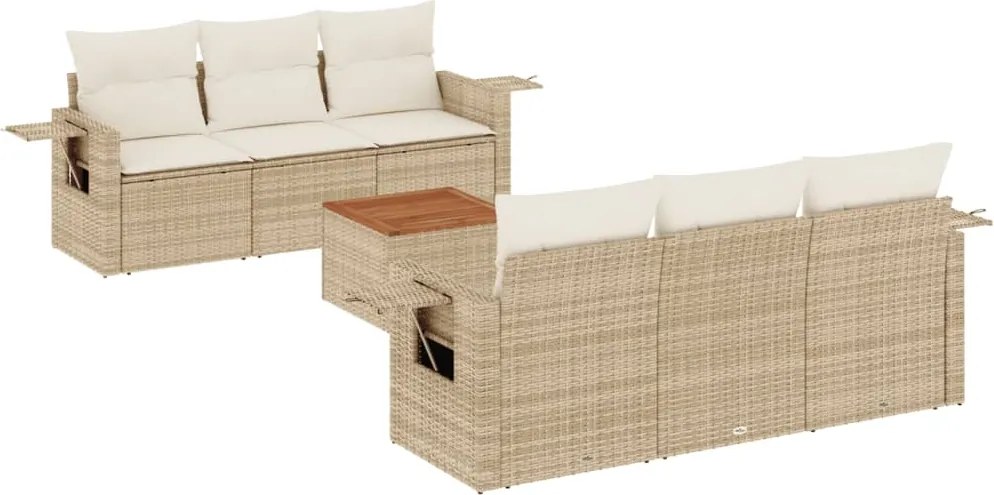 vidaXL Set canapele de grădină, 7 piese, cu perne, bej, poliratan