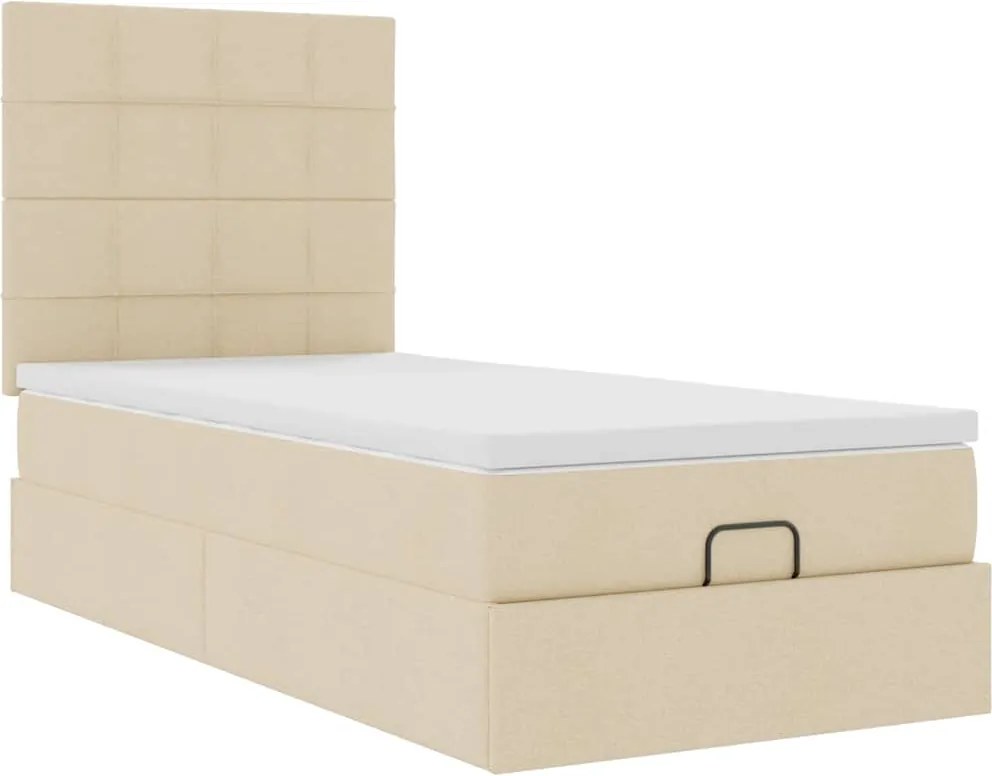vidaXL Pat otoman cu saltea crem 100x200 cm stofa