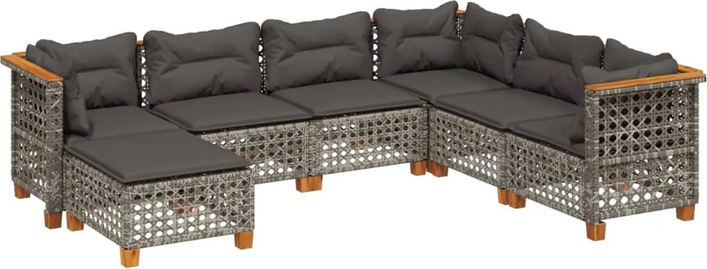vidaXL Set canapele de grădină, 7 piese, cu perne, gri, poliratan