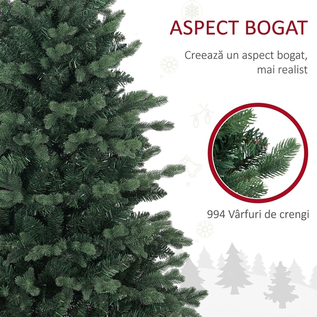 HOMCOM Brad Artificial de Crăciun cu 994 Crengi, Brad de Crăciun Realist cu Bază din Rășină, 85x150 cm, Verde | Aosom Romania