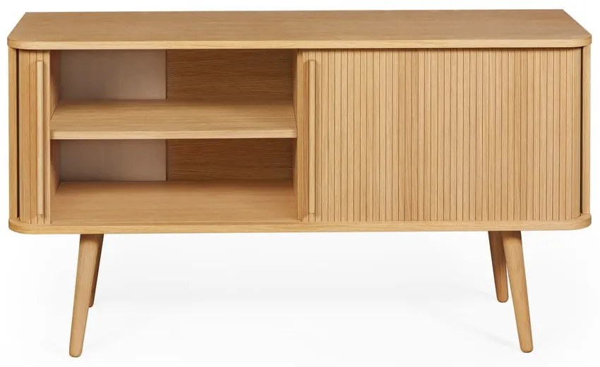 Comodă în culoare naturală joasă cu aspect de lemn de stejar cu ușă glisantă 138x75 cm Rove – Woodman