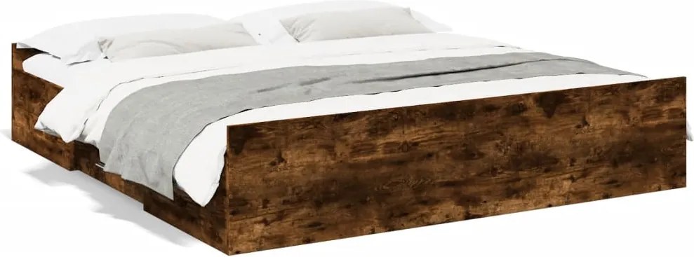 vidaXL Cadru de pat cu sertare stejar fumuriu 200x200cm lemn prelucrat