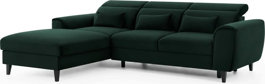 Colțar verde închis extensibil/cu spațiu de depozitare cu tapițerie din catifea (cu colț pe partea stângă/cu șezlong) Foble – ELTAP