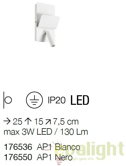 Aplica perete LED moderna reader directionabil cu port USB READ AP1 alba 176536