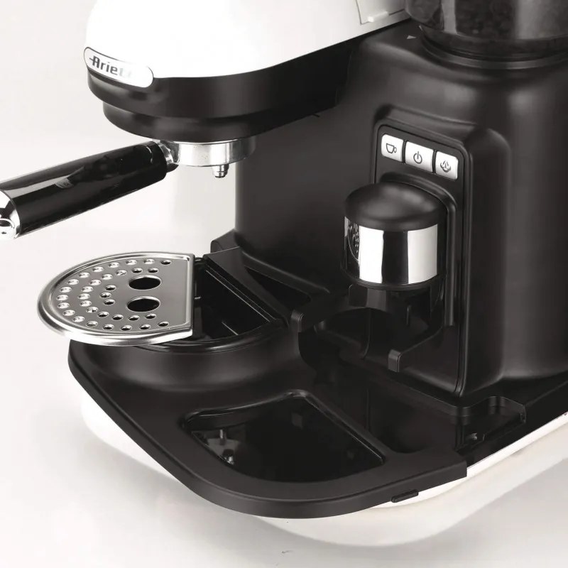 Espressor manual Ariete ESPRESSO MODERNA 1318/01, 1080W, 15 bar, 0.8 L, Rasnita încorporata, Spumare lapte, Alb/Negru