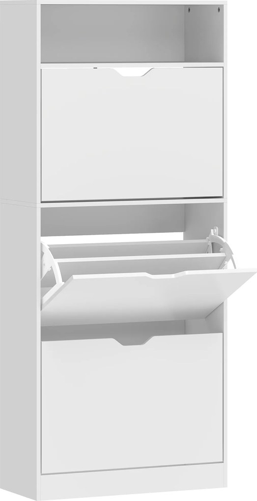 HOMCOM Dulap pentru pantofi 18 perechi, dulap îngust pentru pantofi, 3 sertare rabatabile, rafturi reglabile, alb | Aosom Romania