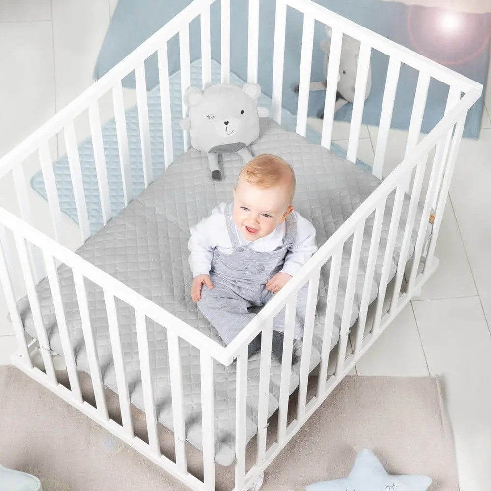 Țarc pentru copii alb cu roți 100x75 cm Style – Roba