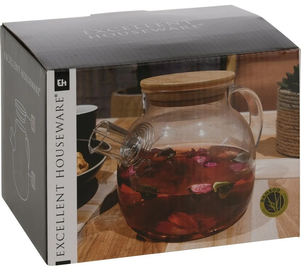 Ceainic EH din sticlă cu capac din bambus, 1 l